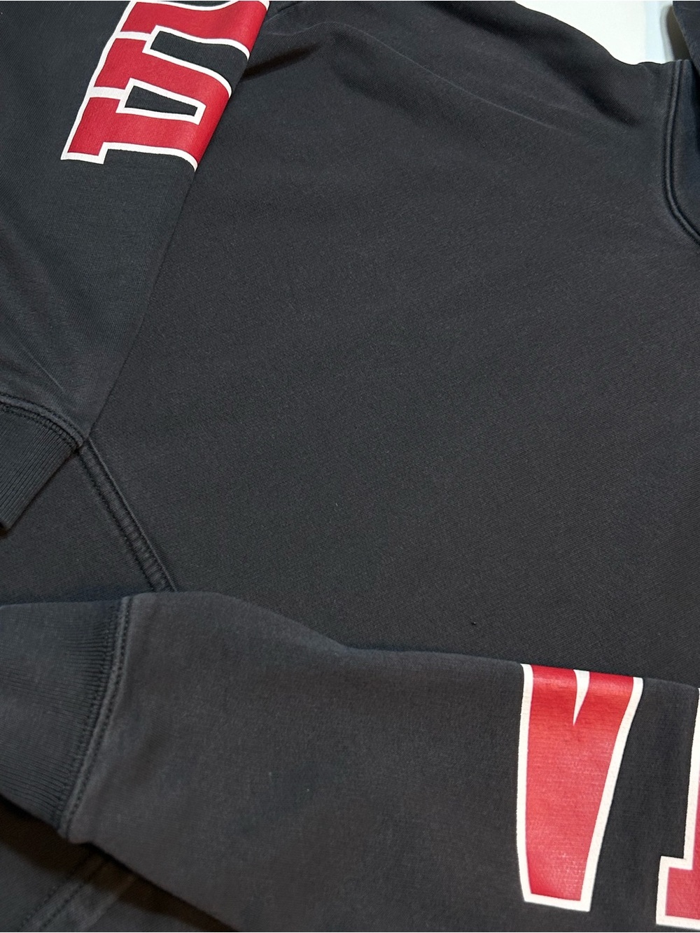 Aritzia Tna Varsity Block Sleeve Graphic Pullover Fleece Hoodie Black - Picture 3 of 9